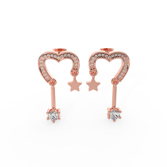 92.5 Silver Heart Star Drop Earrings