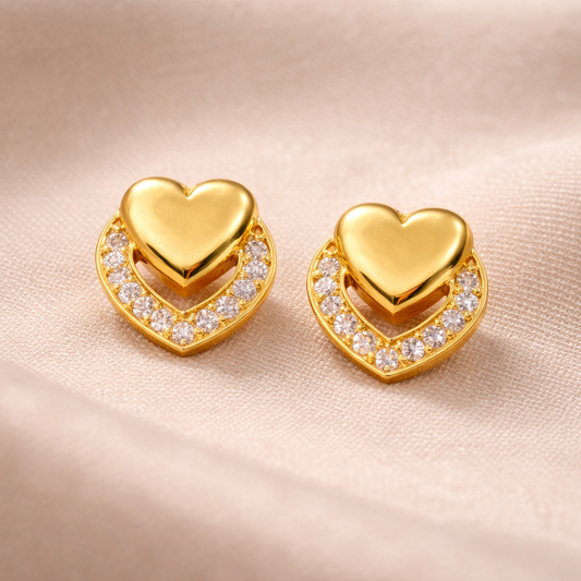 92.5 Silver heart shape stone Outline Earrings