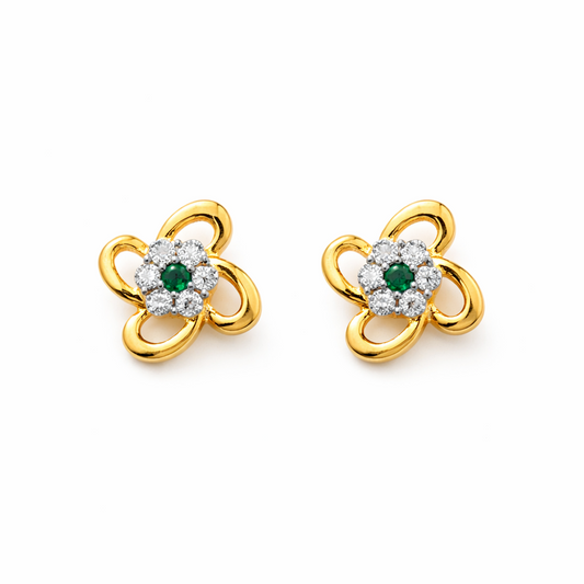 92.5 Silver flower shape with white and green stone earrings