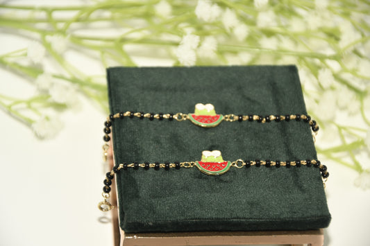 Frog on a Watermelon Charm Black Bead Nazariya Bracelet