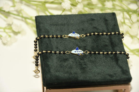 Blue Airplane Charm Black Bead Nazariya Bracelet (Pair of 2)