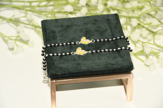 Yellow Swan Silver Black Bead Nazariya Bracelet (Pair of 2)