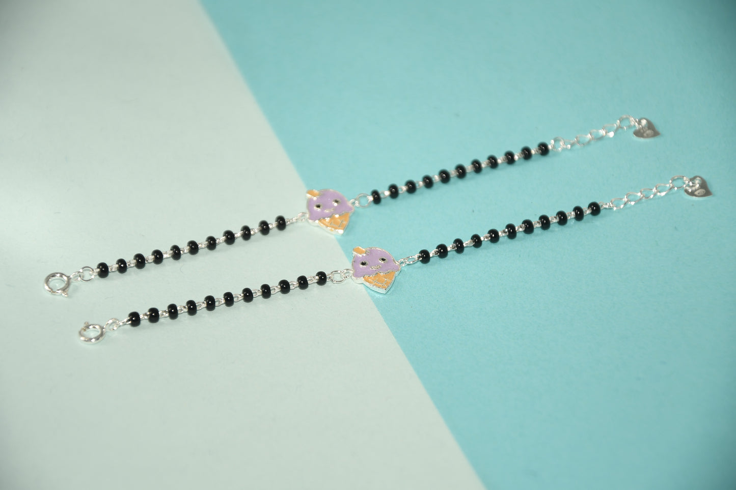 Purple Icecream Cone Silver Black Bead Nazariya Bracelet (Pair of 2)
