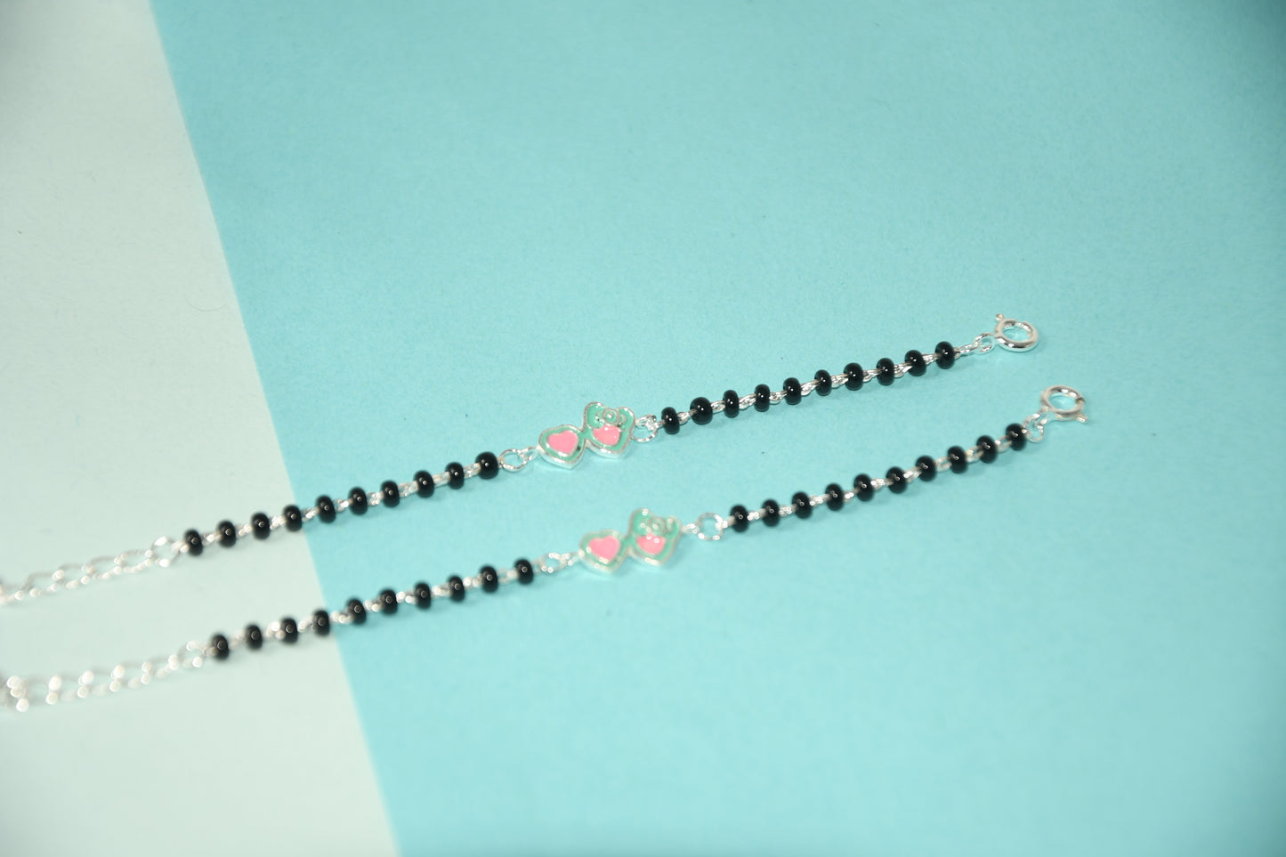 Green Heart Sunglasses Silver Black Bead Nazariya Bracelet (Pair of 2)