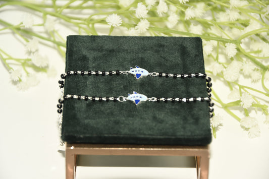 Blue Aeroplane Silver Black Bead Nazariya Bracelet (Pair of 2)