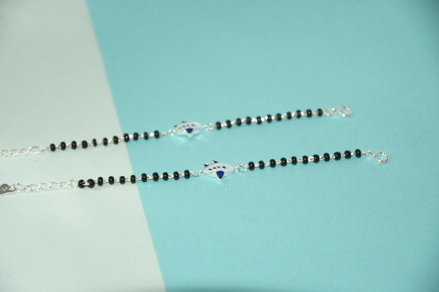 Blue Aeroplane Silver Black Bead Nazariya Bracelet (Pair of 2)