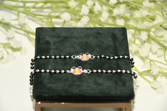 Cute Cartoon Silver Black Bead Nazariya Bracelet (Pair of 2)