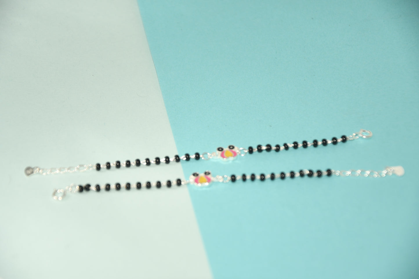 Cute Cartoon Silver Black Bead Nazariya Bracelet (Pair of 2)