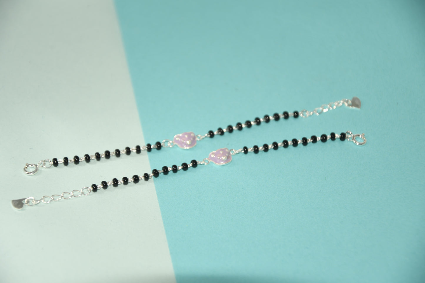 Pink Soft Jelly Silver Black Bead Nazariya Bracelet (Pair of 2)