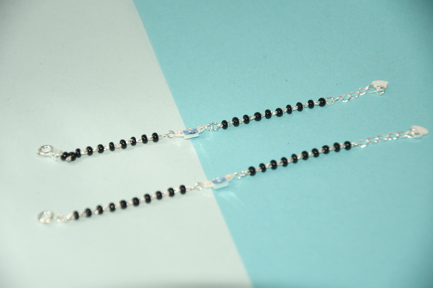 Blue Wing Purse Silver Black Bead Nazariya Bracelet (Pair of 2)