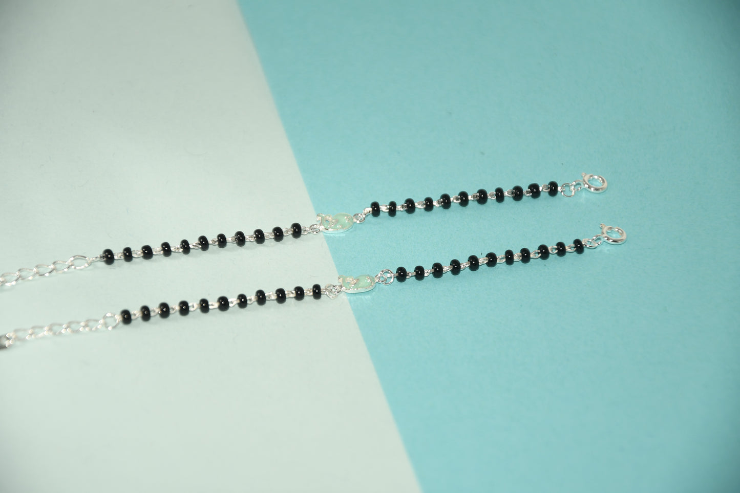 Blue Whale Silver Black Bead Nazariya Bracelet (Pair of 2)