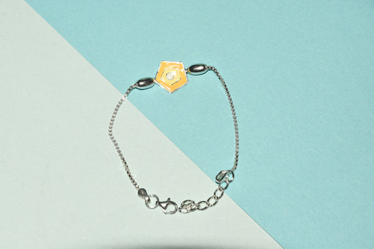 92.5 Yellow Pentagon Silver Charm Bracelet