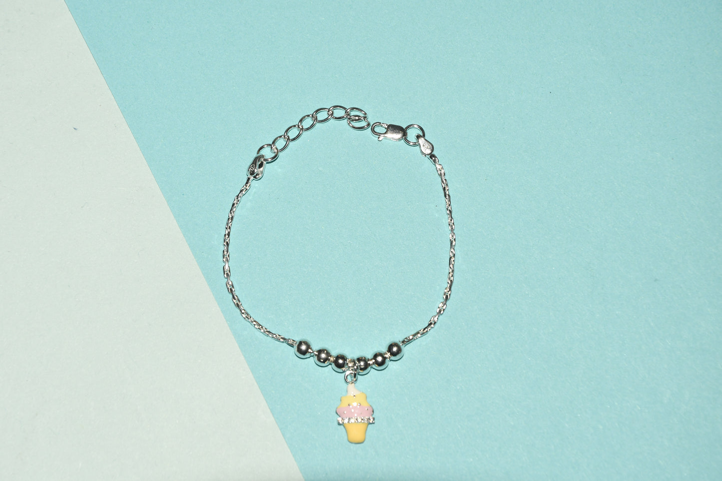 92.5 IceCream Cone Silver Charm Bracelet