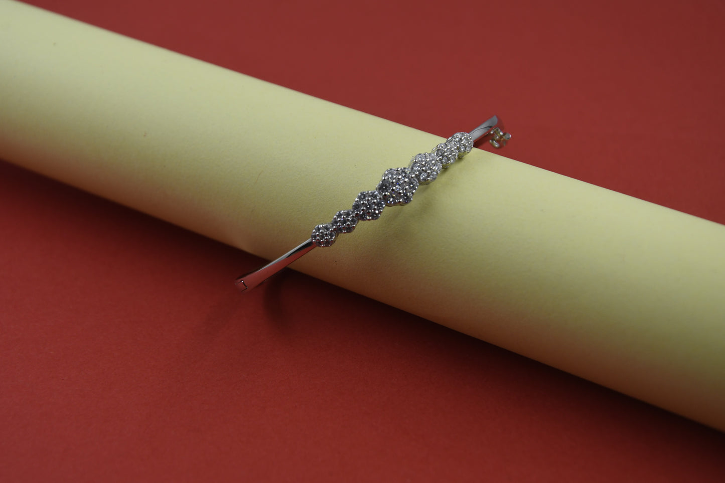 92.5 Silver Flower Row Women Kada Bracelet