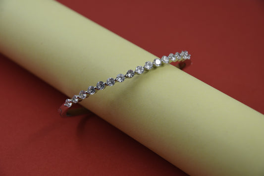 92.5 Silver Crystal Stone Row Women Kada Bracelet