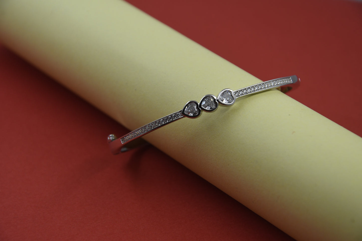 92.5 Silver Triple Heart Women Kada Bracelet