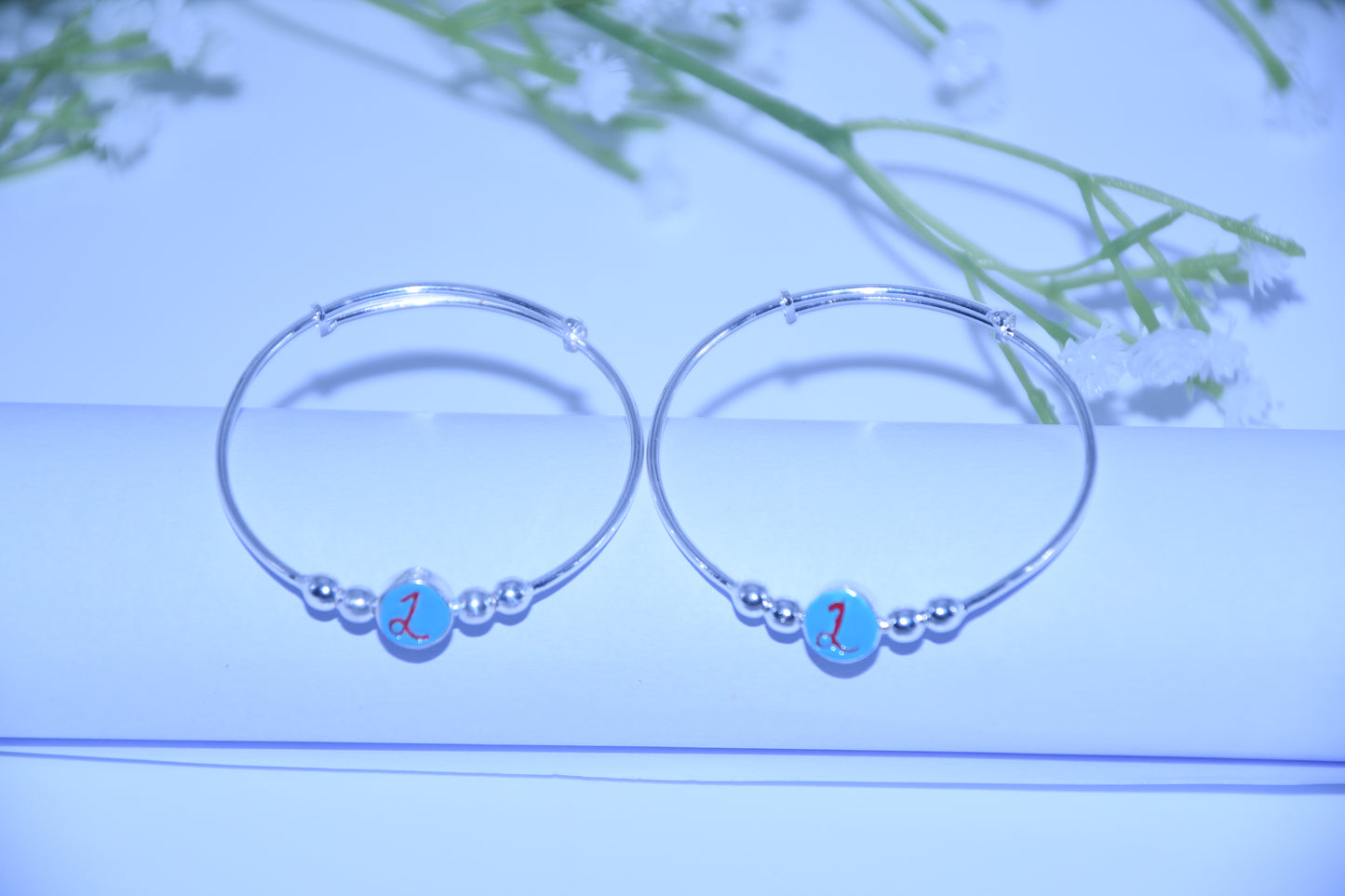 92.5 Silver Initial Blue ‘L’ Kadas (Pair of 2)