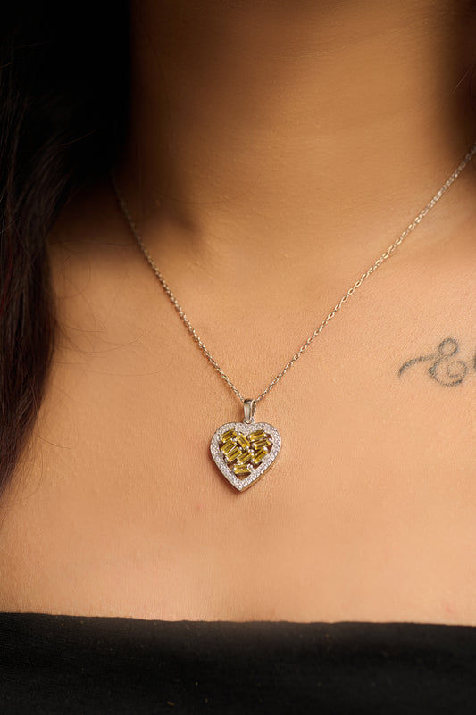 Mini Mosaic Heart Silver Necklace