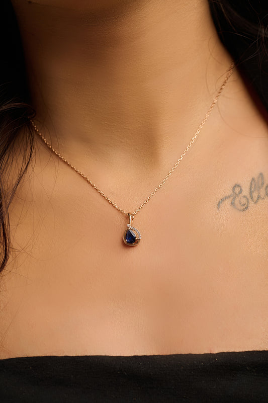 Curved Blue Drop Pendant in Silver Frame