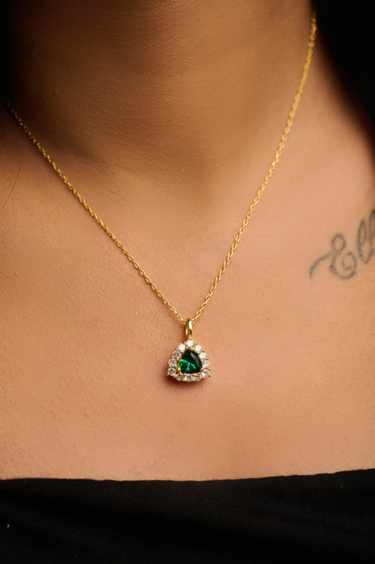 Triangle Halo Green Stone 92.5 Silver Pendant Chain