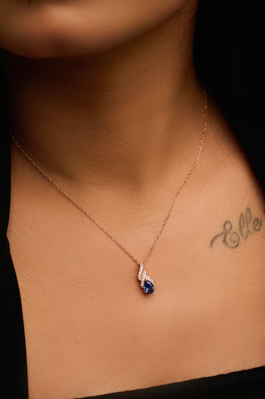 Royal Blue Teardrop 92.5 Silver Pendant Chain