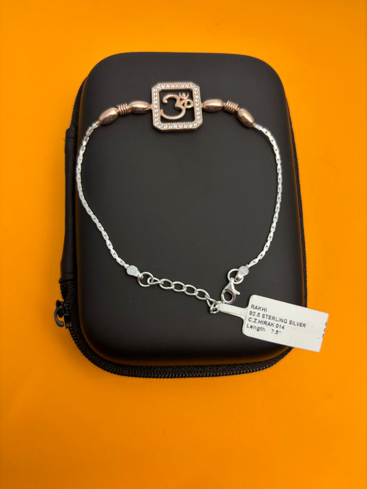 92.5 Silver Om Frame Bracelet