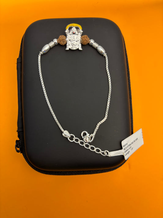 92.5 Silver Venkateshwara Bracelet with Rudraksh and Bead Accents