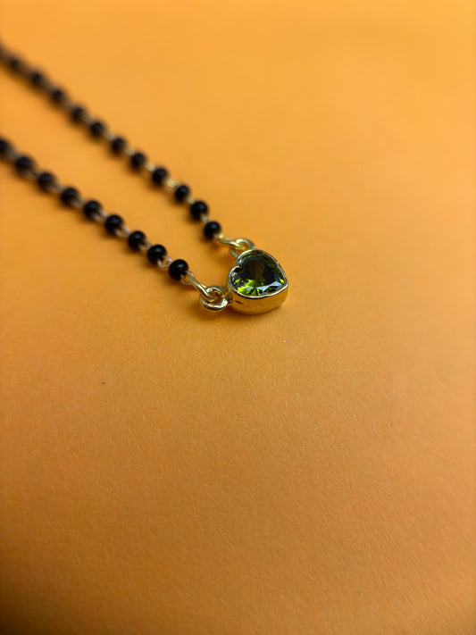 92.5 Silver Solitaire Emerald Heart Mangalsutra