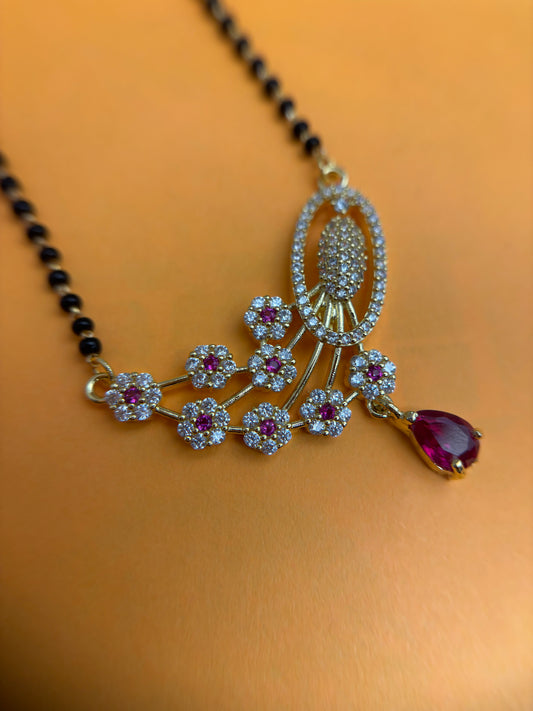 92.5 Silver Peacock Ruby Quill Mangalsutra