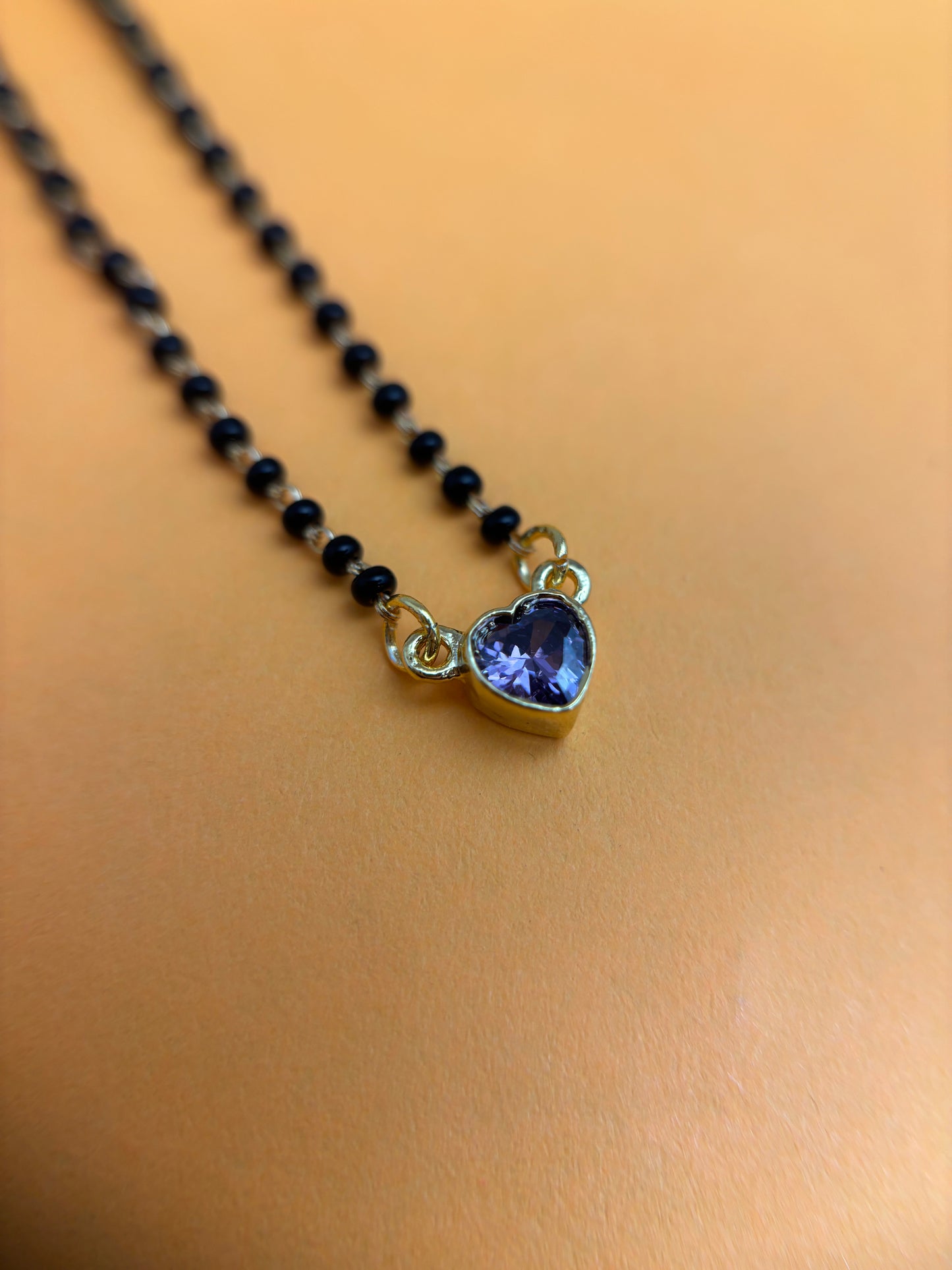 92.5 Silver Solitaire Sapphire Heart Mangalsutra