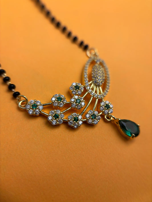 92.5 Silver Peacock Emerald Quill Mangalsutra