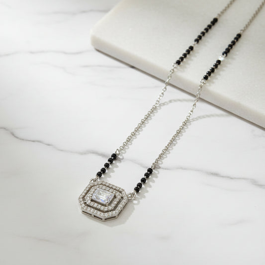 92.5 Silver Octagon Stone Mangalsutra