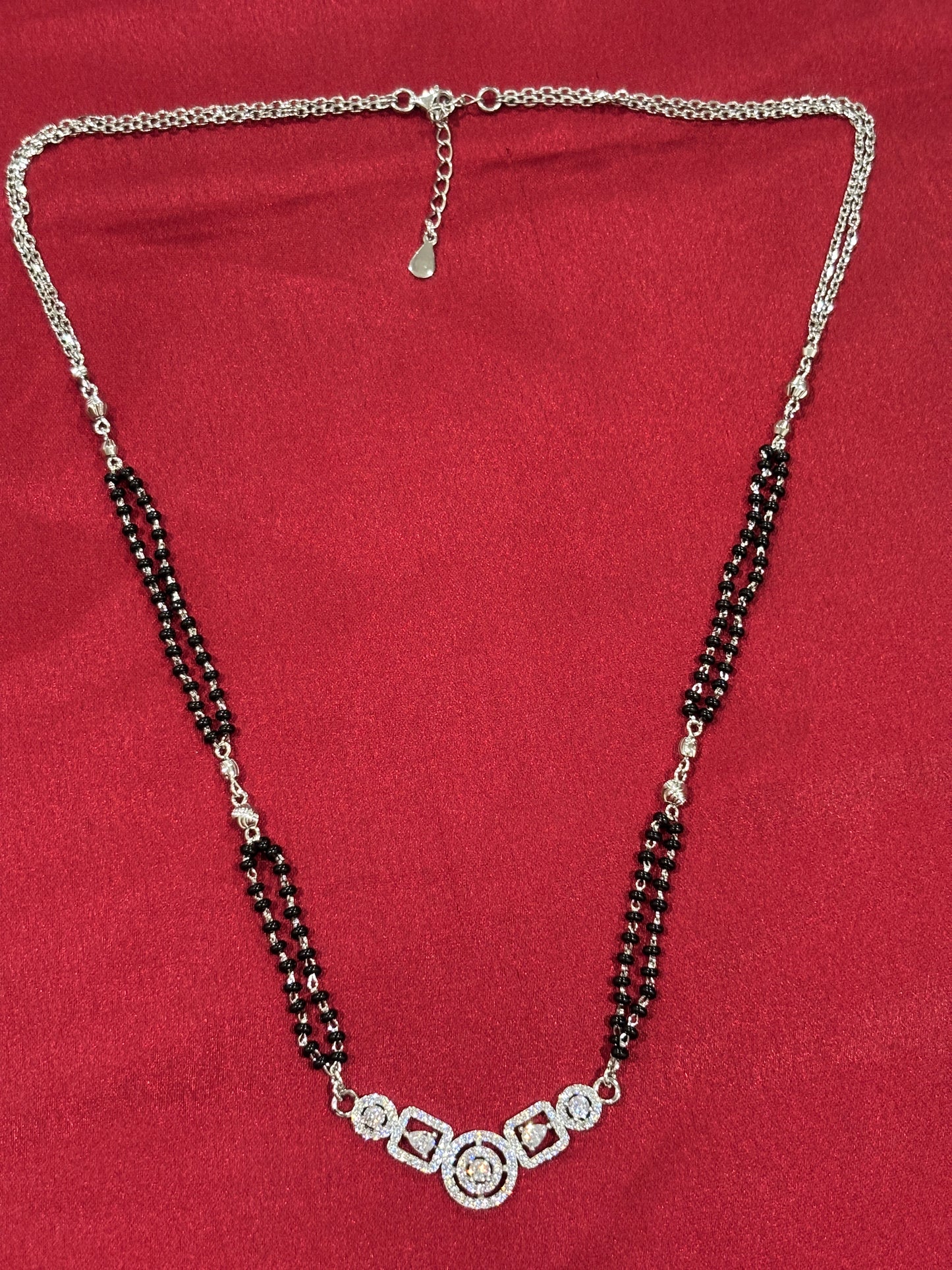 92.5 Silver Double line black bead stone pendant model 1 Mangalsutra