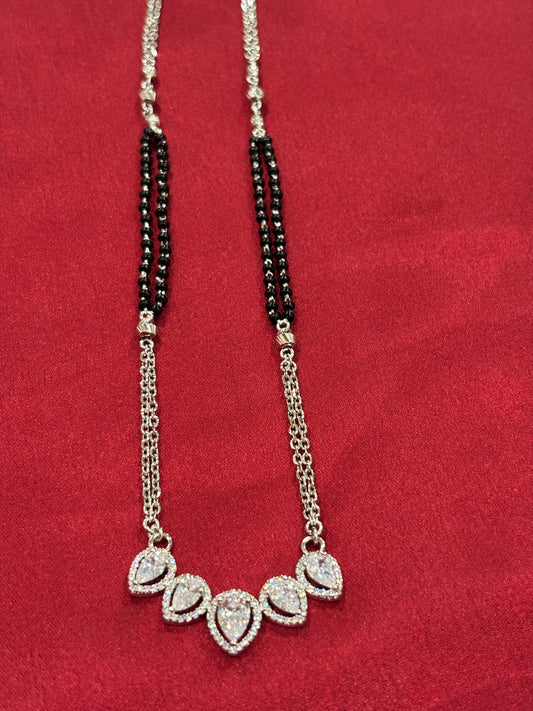 92.5 Silver Double line black bead stone pendant model 2 Mangalsutra