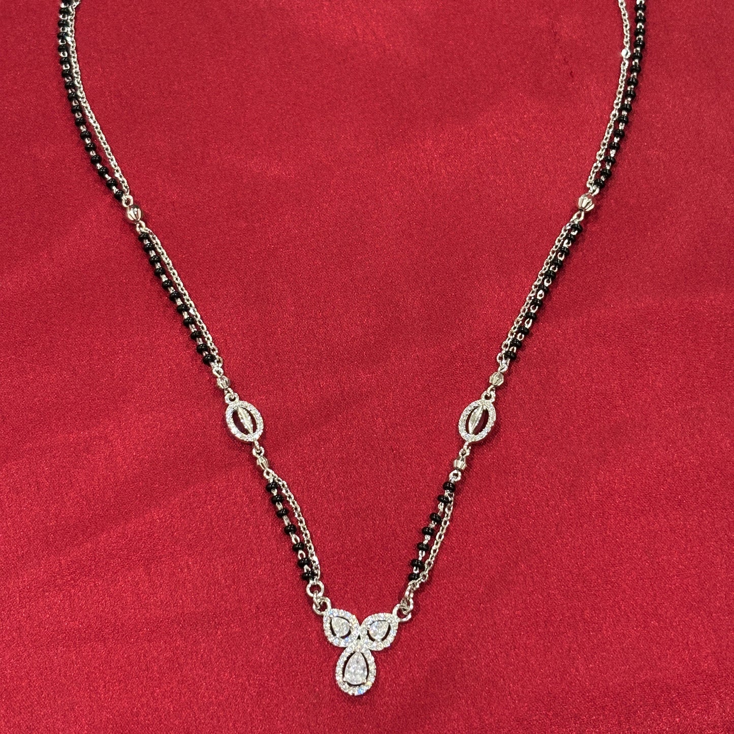 92.5 Silver Double line black bead stone pendant model 4 Mangalsutra