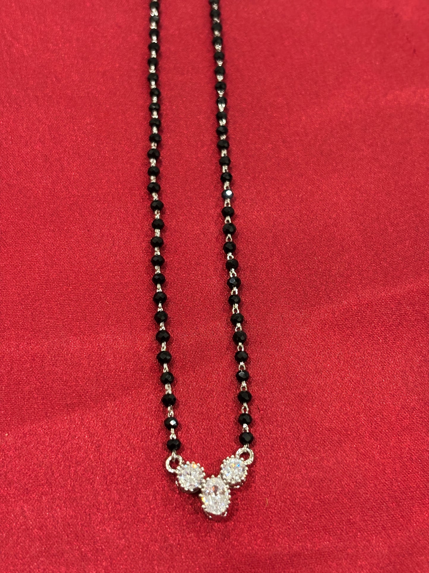 92.5 Silver single line black bead stone pendant model 3 Mangalsutra
