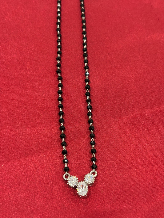 92.5 Silver single line black bead stone pendant model 3 Mangalsutra