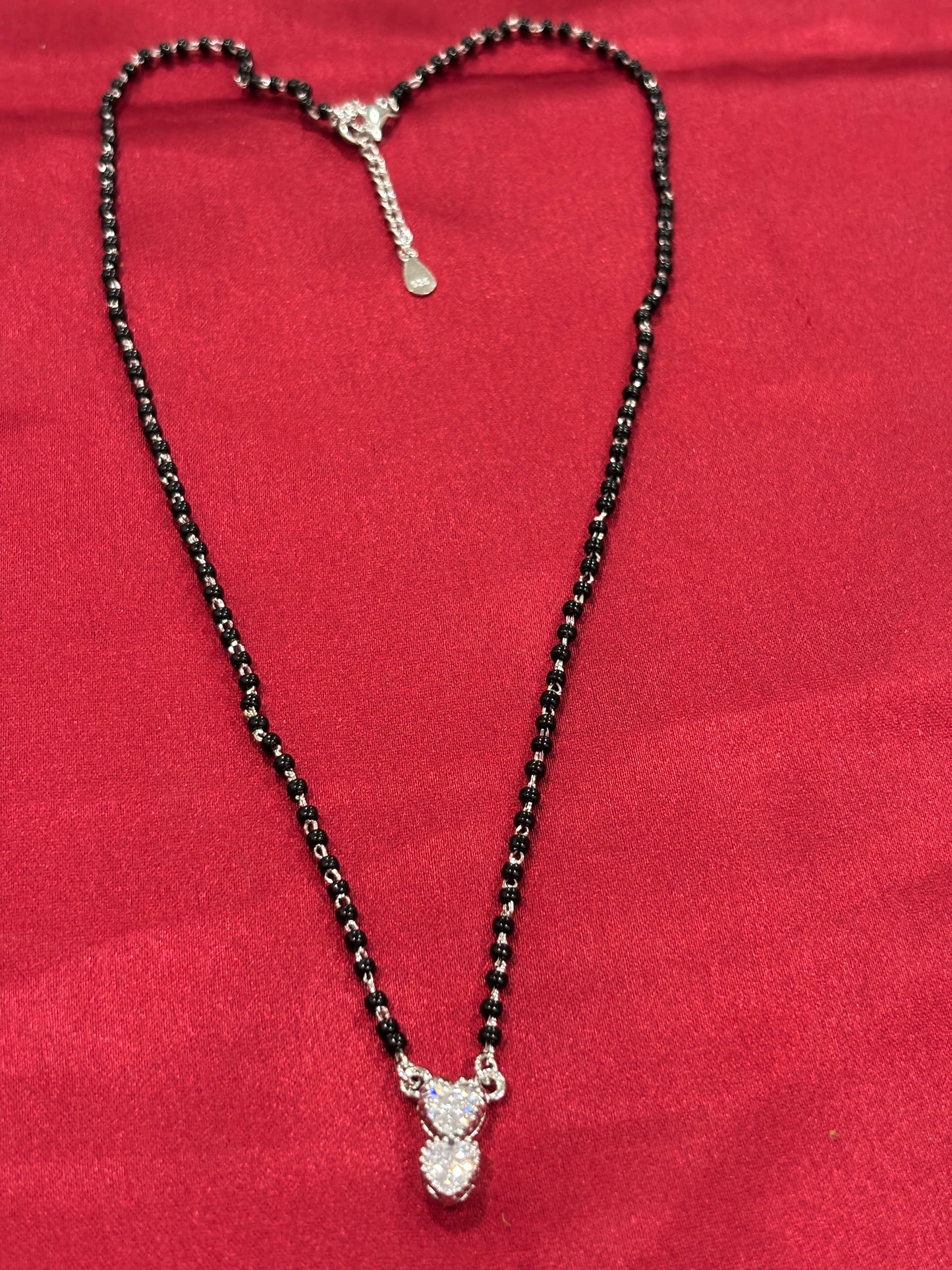 92.5 Silver single line black bead stone pendant model 4 Mangalsutra