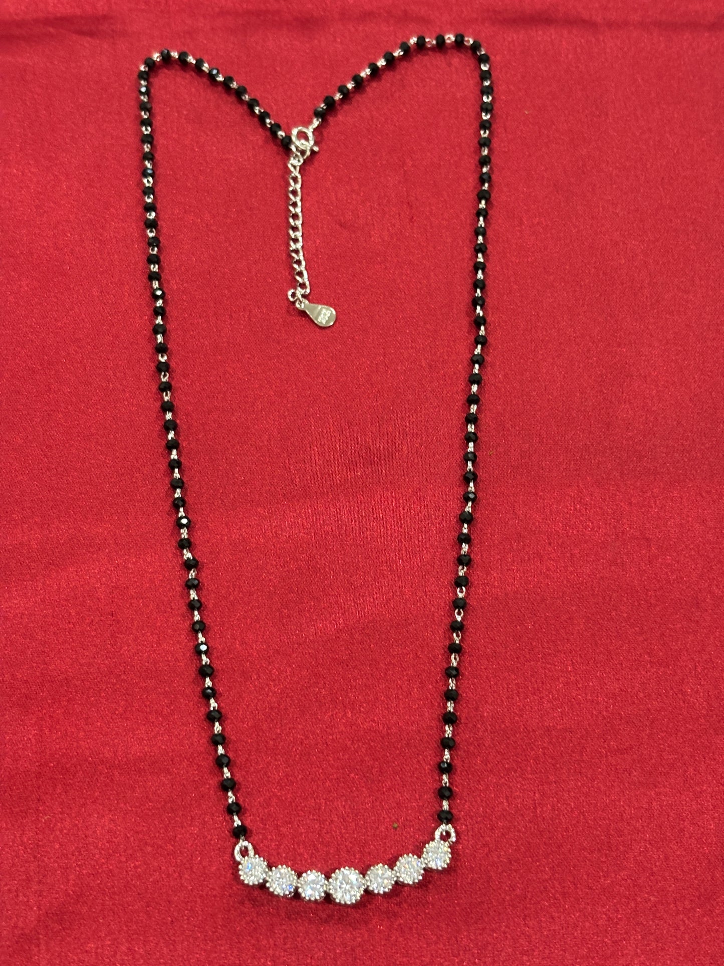 92.5 Silver single line black bead stone pendant model 5 Mangalsutra