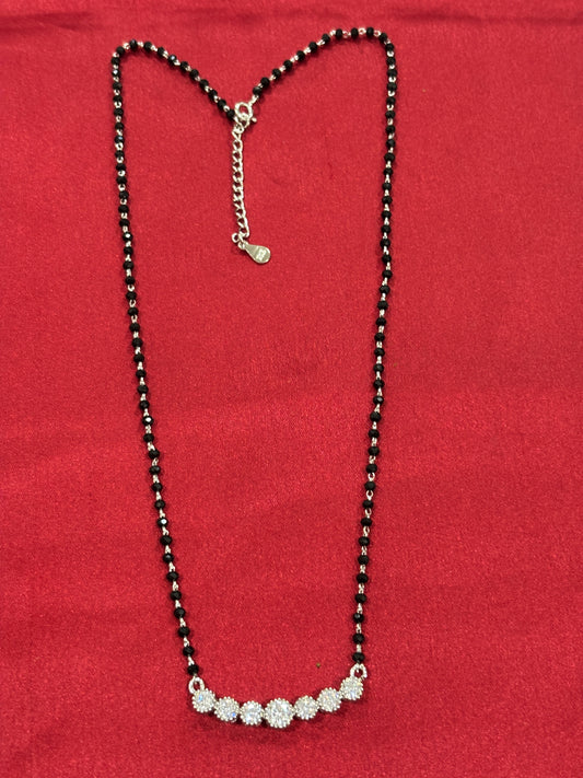 92.5 Silver single line black bead stone pendant model 5 Mangalsutra