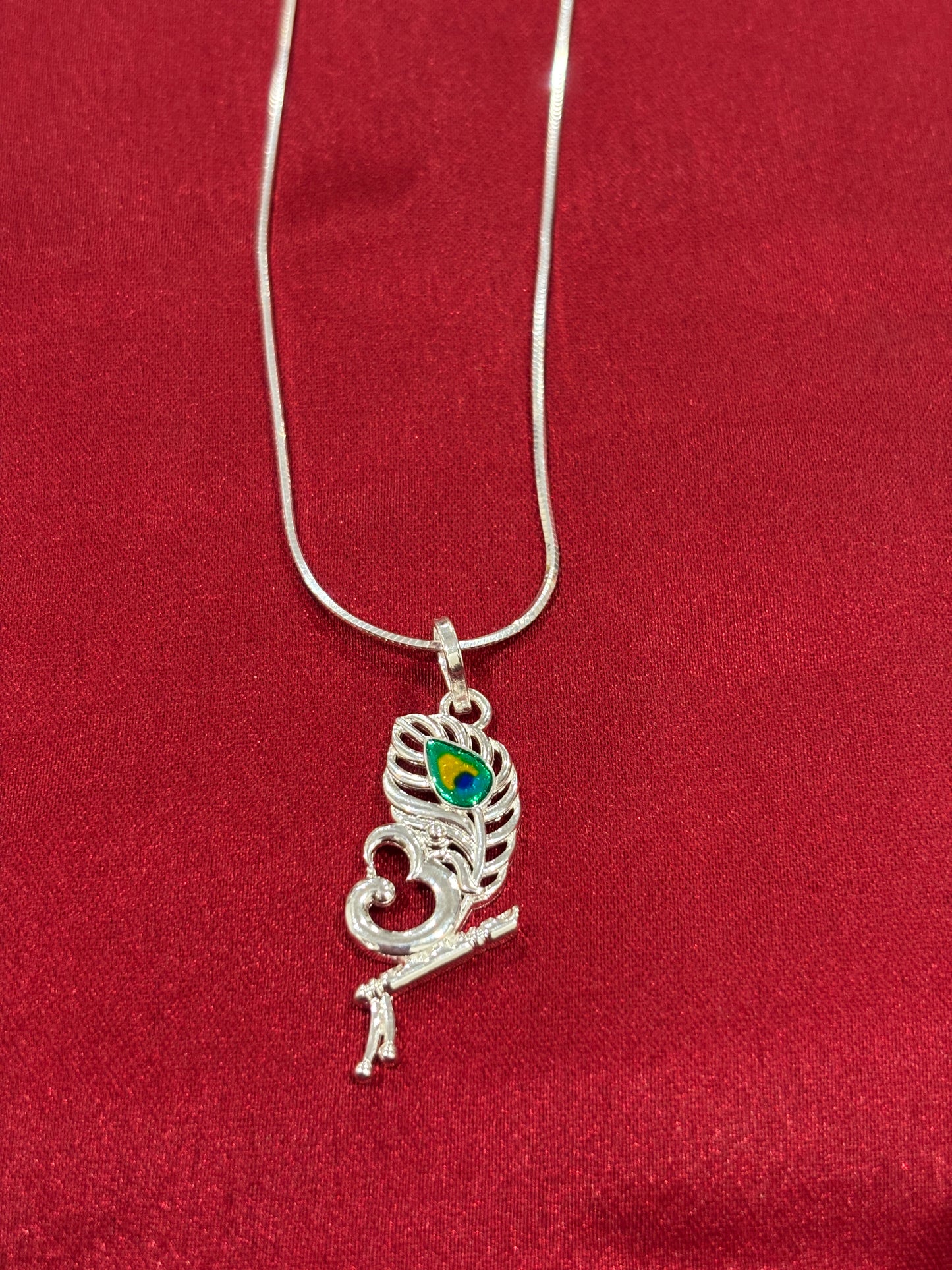 92.5 Silver Krishna Flute Om Pendant