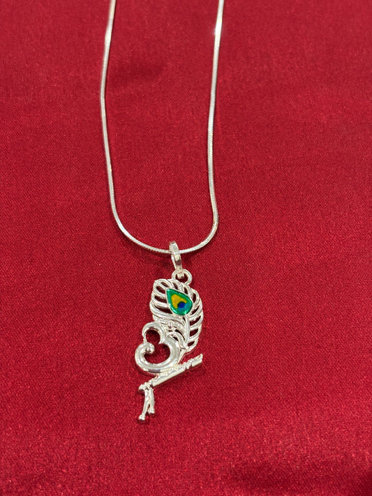 92.5 Silver Krishna Flute Om Pendant