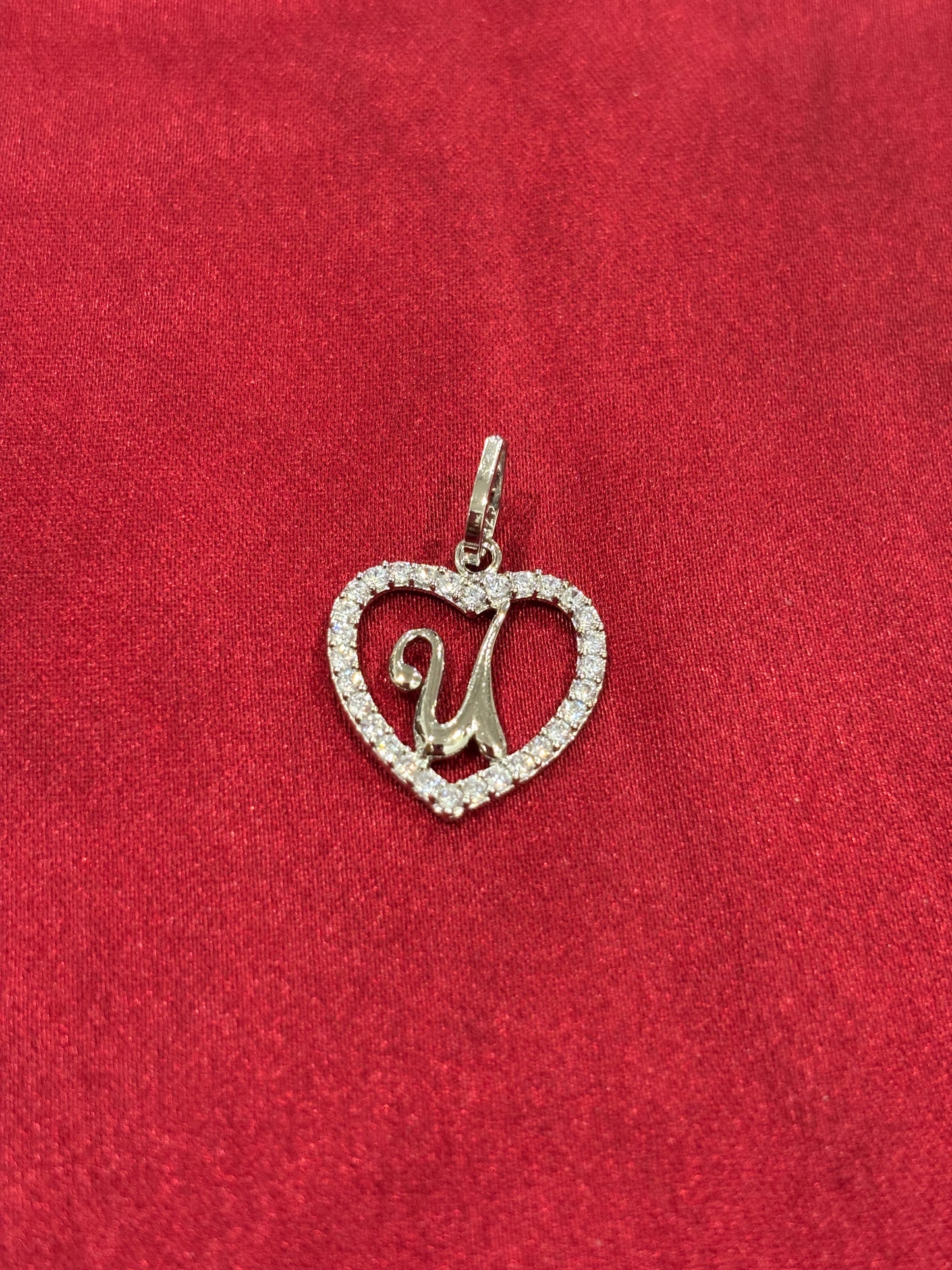 92.5 Silver Alphabet 'U' Heart Pendant