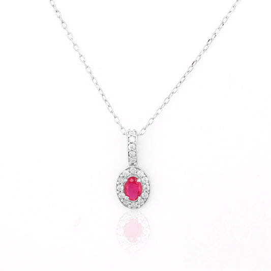 Pink Oval 92.5 Silver Pendant Chain
