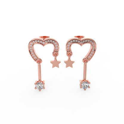 92.5 Silver Heart Star Drop Earrings