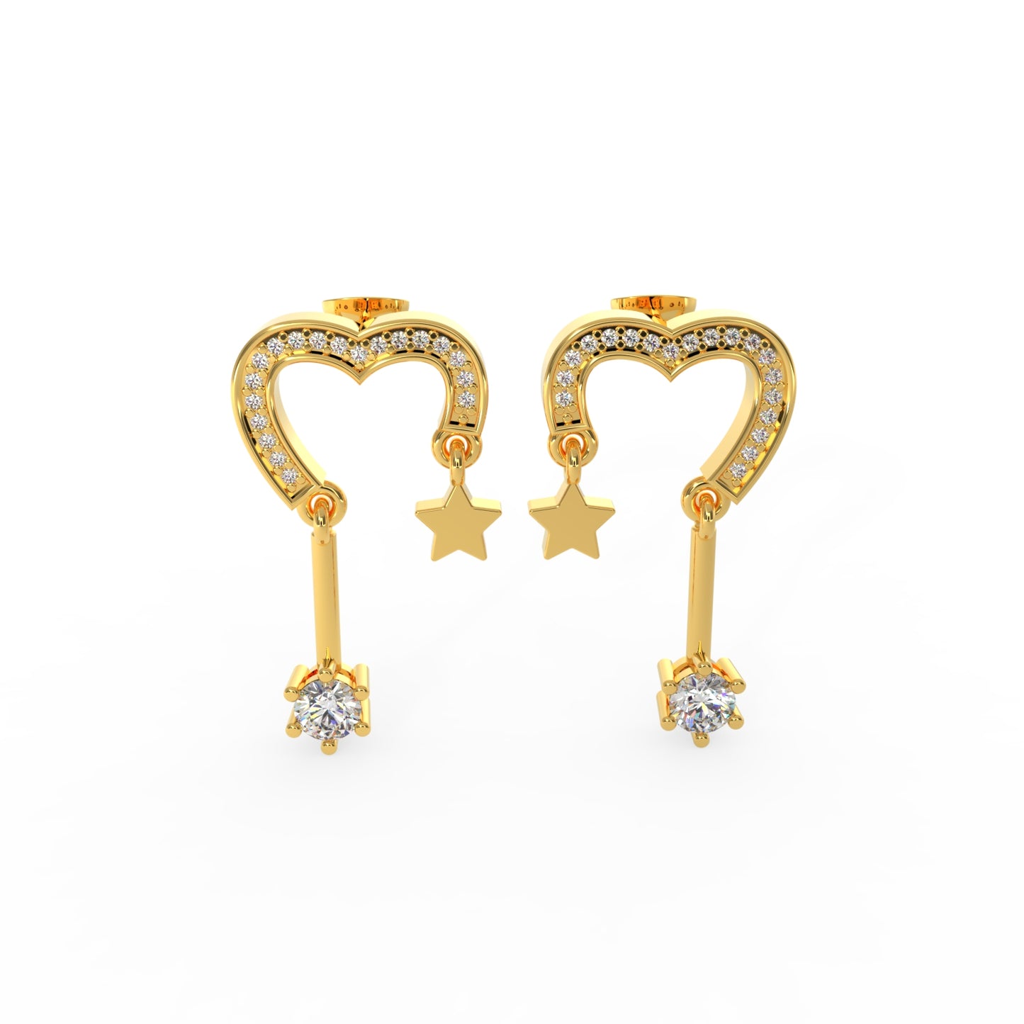 92.5 Silver Heart Star Drop Earrings