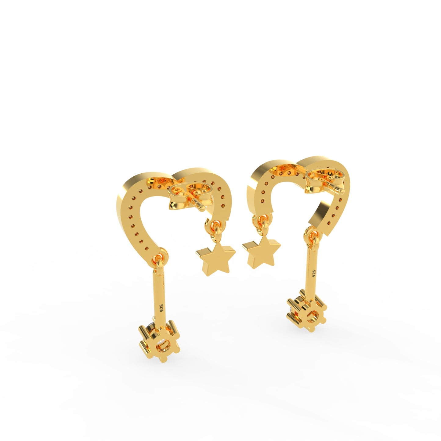 92.5 Silver Heart Star Drop Earrings