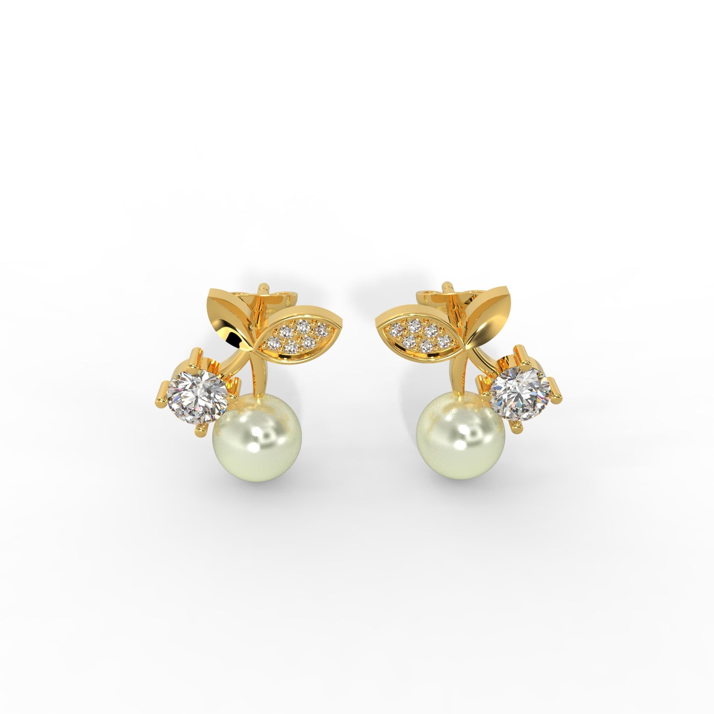 92.5 Silver Cherry Duo Earrings with Stone and Pearl