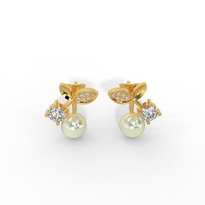 92.5 Silver Cherry Duo Earrings with Stone and Pearl