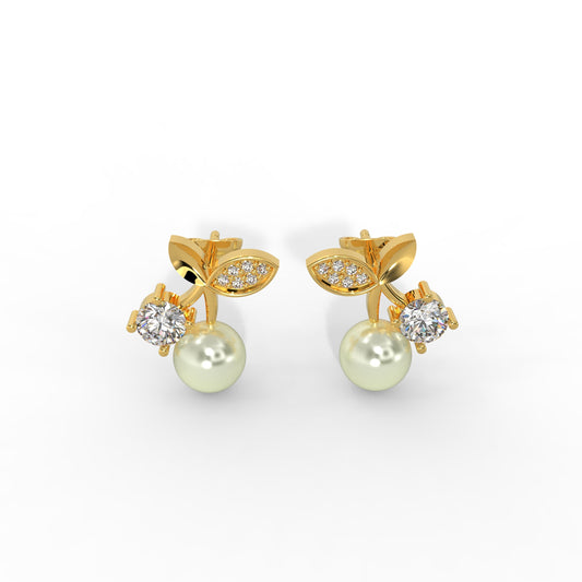 92.5 Silver Cherry Duo Earrings with Stone and Pearl